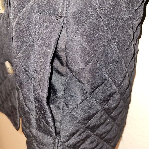Chico's  Black X-Small Quilted Jacket Plaid Lining Collared Buttons Lightweight - Picture 11 of 15